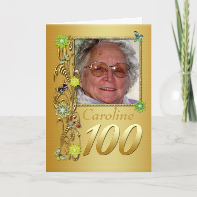 Cartão Golden Garden 100th Photo Birthday Card (Frente)
