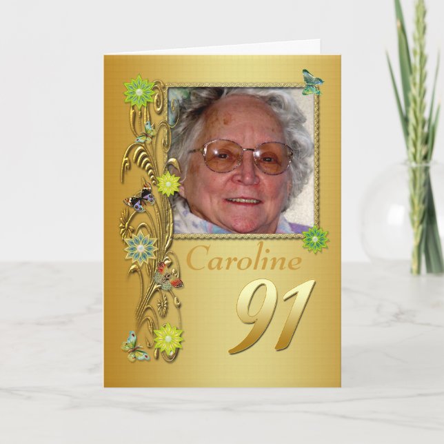 Cartão Golden Garden 91st Photo Birthday Card (Frente)