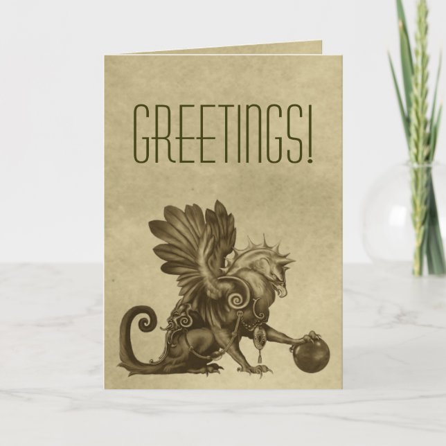 Cartão Golden Gryphon Parchment Style Greeting Card (Frente)