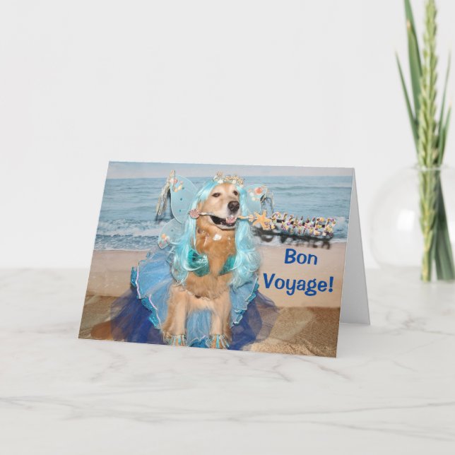 Cartão Golden Retriever Bon Voyage Beach Fairy (Frente)