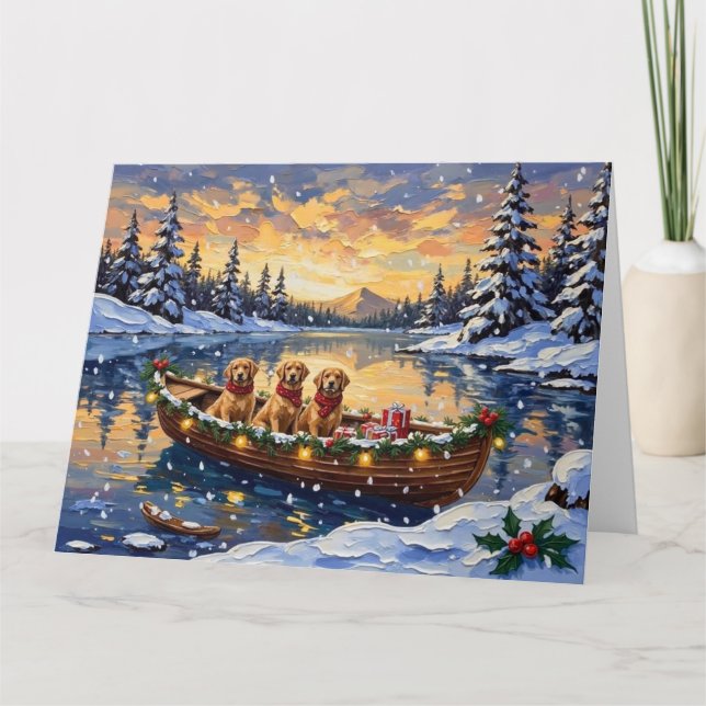 Cartão Golden Retriever Christmas Boat Holiday (Frente)