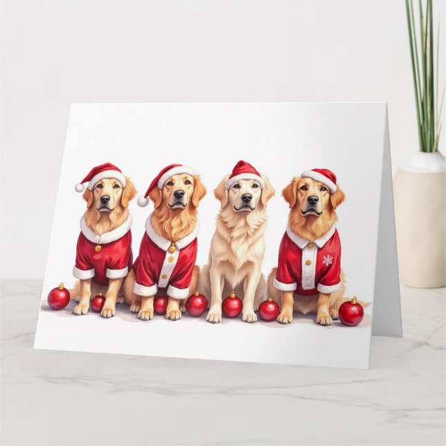 Cartão Golden Retriever Christmas Dress Santa Hat (Frente)