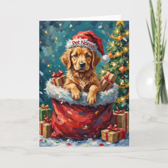 Cartão Golden Retriever Christmas Santa Bag Adventure (Frente)