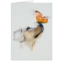 Cartão Golden retriever com uma borboleta em seu nariz