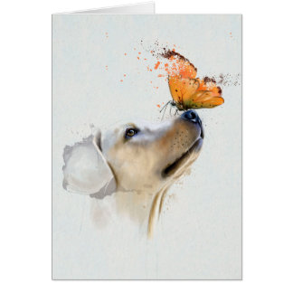 Cartão Golden retriever com uma borboleta em seu nariz