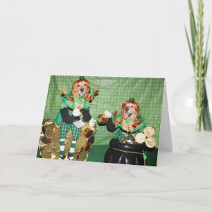 Cartão Golden Retriever Counting Pot of Gold