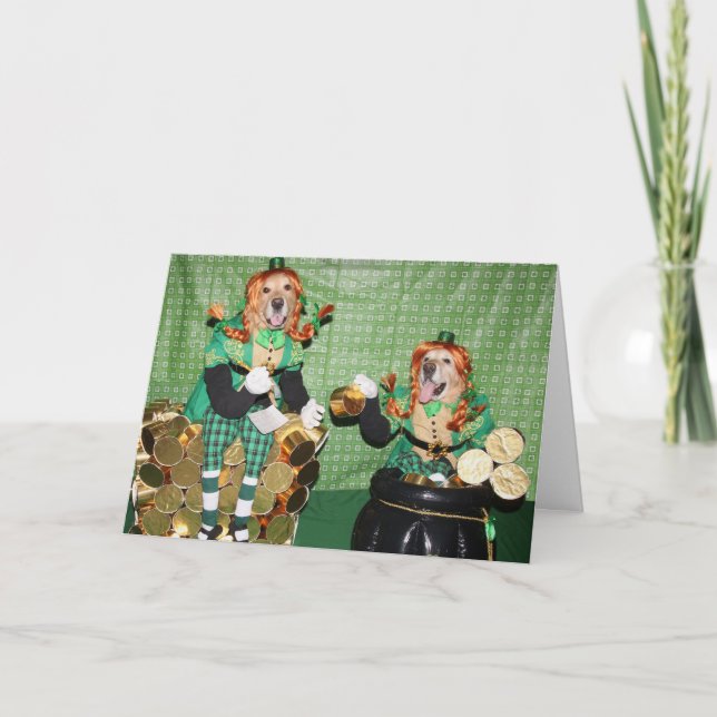 Cartão Golden Retriever Counting Pot of Gold (Frente)