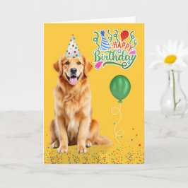 Cartão Golden Retriever Dog Party Hat Yellow Birthday
