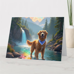 Cartão Golden Retriever em um Rio Fantasia Arco-íris