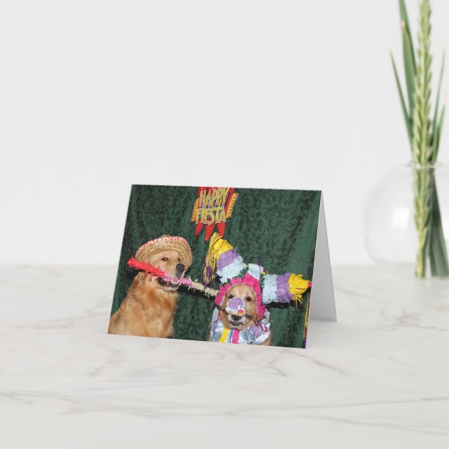 Cartão Golden Retriever Feliz Cumpleaños Piñata Birthday (Frente)