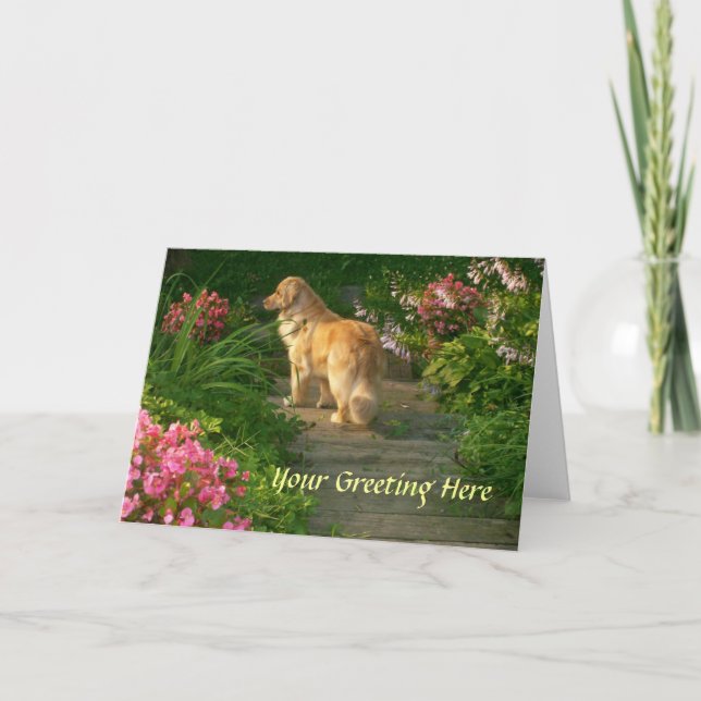 Cartão Golden Retriever Garden Greeting Card (Frente)