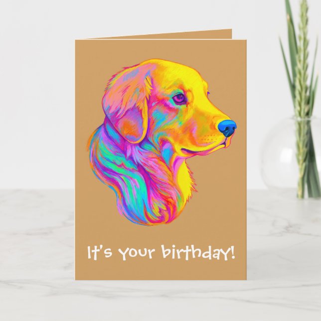 Cartão Golden Retriever in Colors Happy Birthday (Frente)