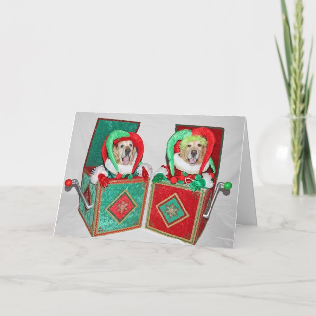 Cartão Golden Retriever Jack in the Box Christmas (Frente)