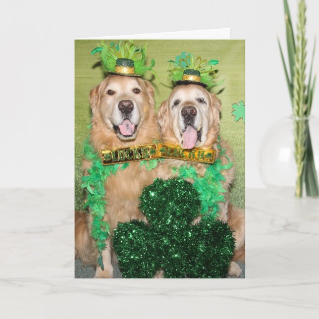 Cartão Golden Retriever Lucky Dog St. Patrick’s Day (Frente)