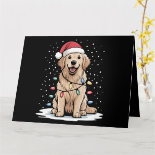 Cartão Golden Retriever Papai Noel Luzes da Árvore de Nat