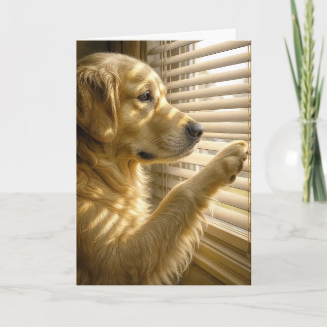 Cartão Golden Retriever Peeking Through Blinds Birthday (Frente)