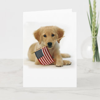 Cartão Golden Retriever Puppy and Flag