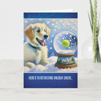 Cartão Golden Retriever Puppy With Tennis Ball Snow Globe
