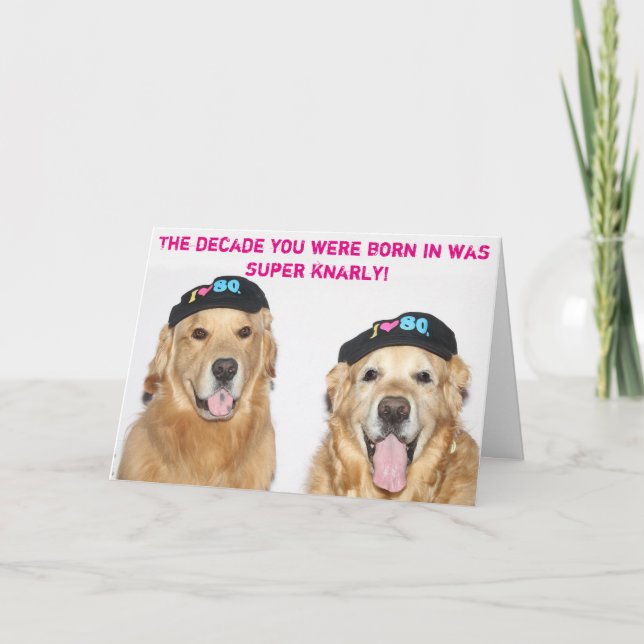 Cartão Golden Retriever Tubular 80's Birthday (Frente)