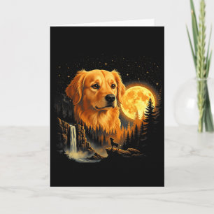 Cartão Golden retriever uivando para a lua vintage engraç