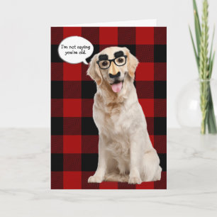 Cartão Golden Retriever with mask on plaid