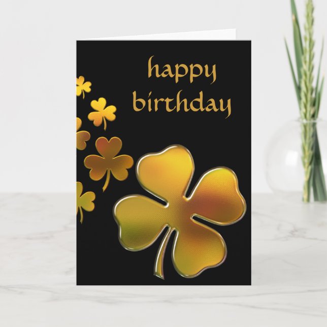 Cartão Golden Shamrocks Happy March Birthday Card (Frente)