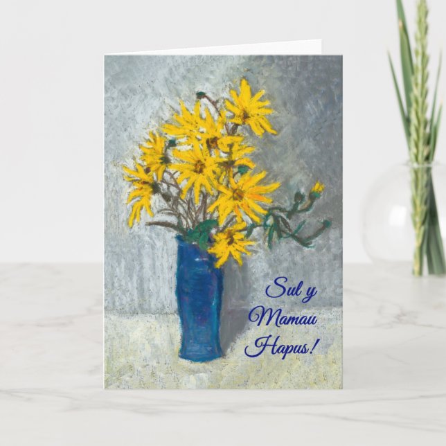 Cartão Golden Sunflowers Mothers Day Card, Welsh Greeting (Frente)