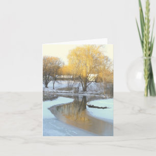 CARTÃO GOLDEN TREE REFLECTED IN PARTIALLY-FROZEN POND
