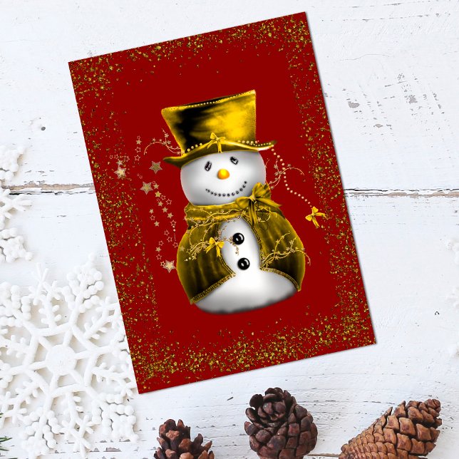 Cartão Golden Velvet Snowman Sparkle Christmas Card (Golden Velvet Snowman Sparkle Christmas Card by the Olde Christmas Shoppe)