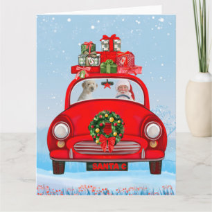 Cartão Goldendoodle Cachorro no Carro Com Papai Noel 