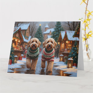 Cartão Goldendoodle Cães Feriado de Natal