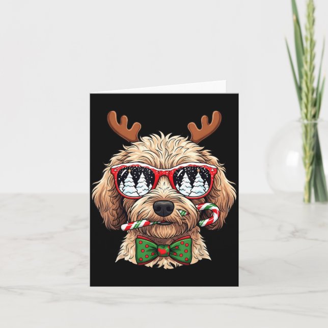 Cartão Goldendoodle Christmas Reindeer Holiday Dog Lover  (Frente)
