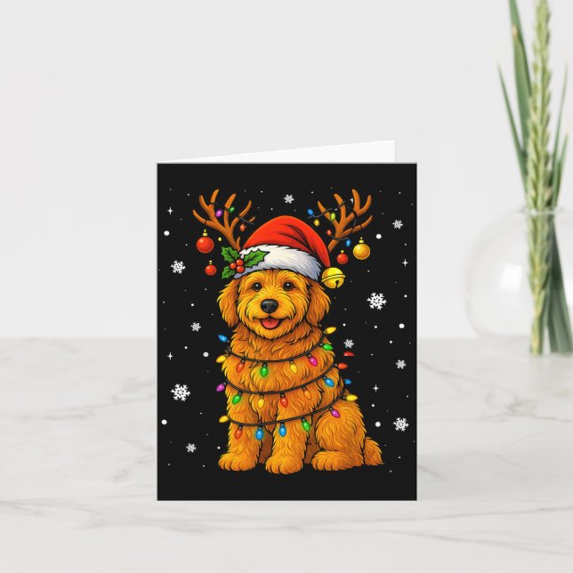 Cartão Goldendoodle Christmas Tee Reindeer Christmas Ligh (Frente)