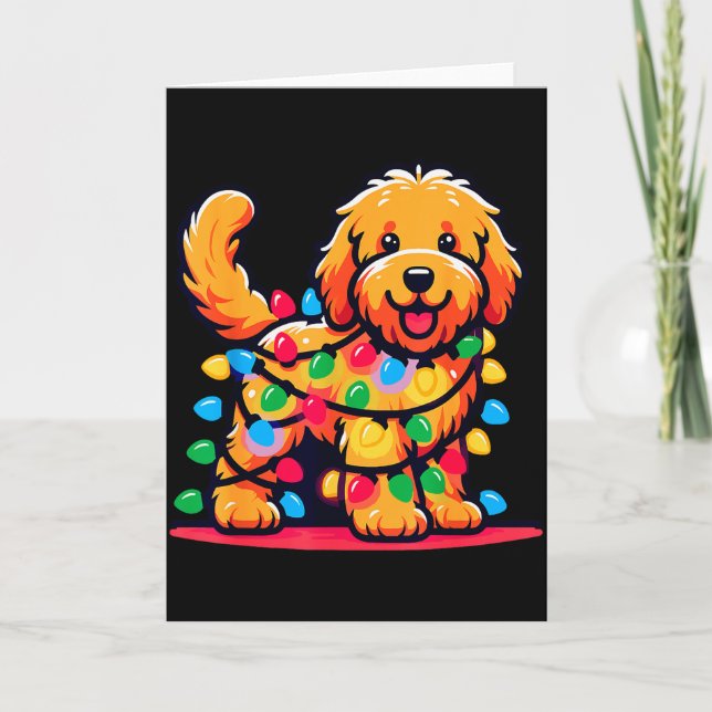 Cartão Goldendoodle Christmas Tree Xmas Lights Golden Doo (Frente)