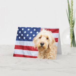 Cartão Goldendoodle com bandeira americana