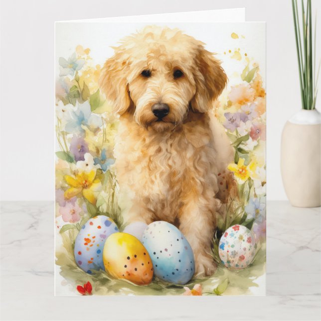Cartão Goldendoodle com Ovos de Páscoa (Frente)