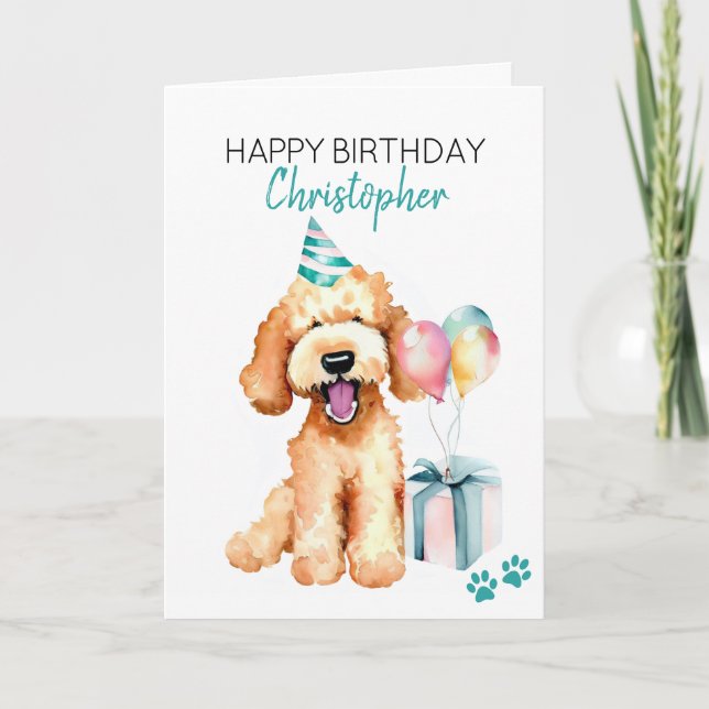 Cartão Goldendoodle Dog Personalizado Feliz Aniversário (Frente)