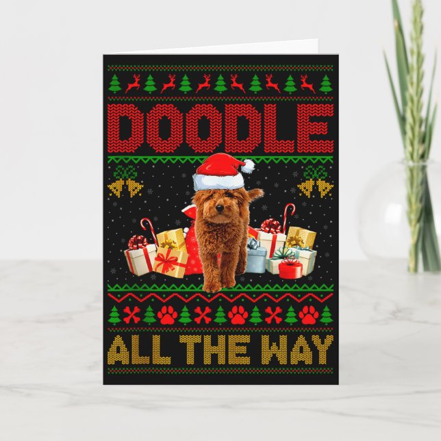 Cartão Goldendoodle Dog Ugly Christmas Sweaters Pet Dog L (Frente)