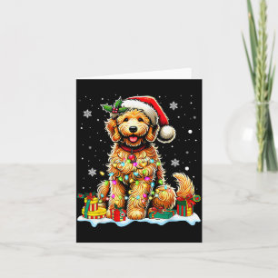 Cartão Goldendoodle Natal Chapéu de Papai Noel Luzes de F