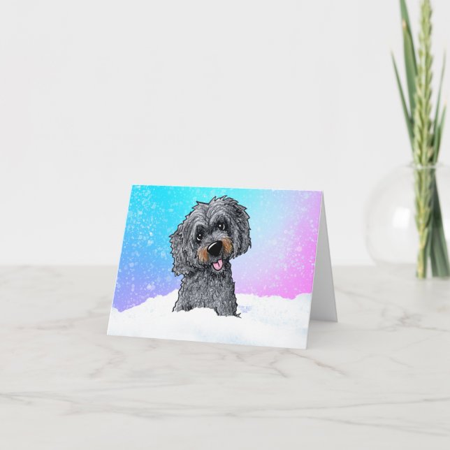 Cartão Goldendoodle preto e marrom (Frente)