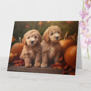 Cartão Goldendoodle Puppy Autumn Delight Pumpkin
