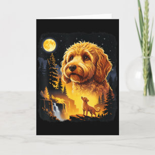 Cartão Goldendoodle Uivando Para a Lua Vintage Engraçado