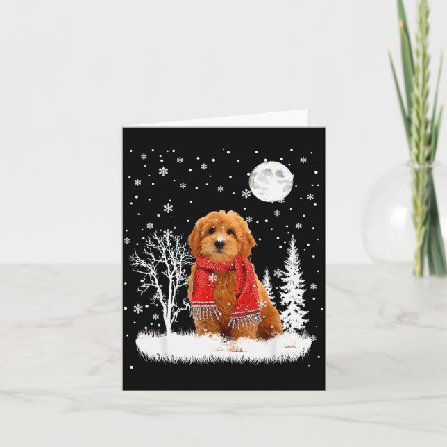 Cartão Goldendoodle Under Moonlight Snow Christmas Pajama (Frente)