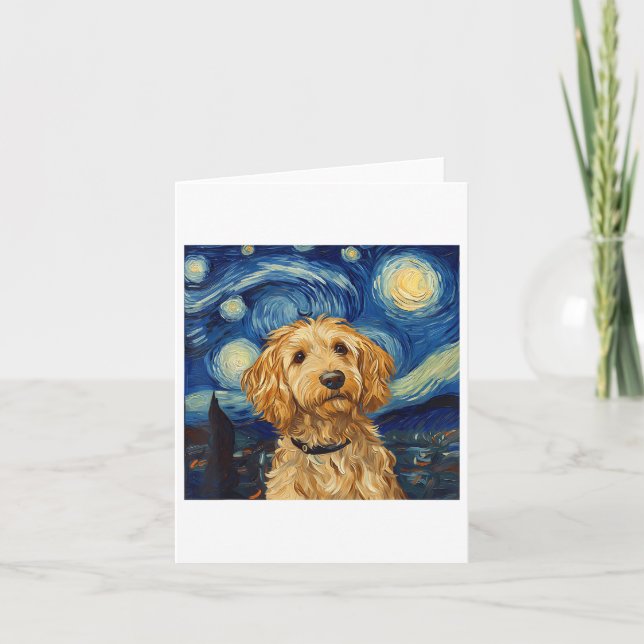 Cartão Goldendoodle Van Gogh Starry Night (Frente)