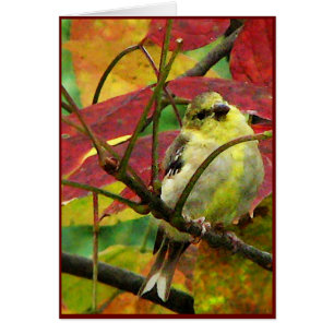 Cartão Goldfinch e folhas de outono