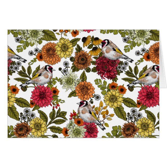Cartão Goldfinches no jardim (Frente Horizontal)