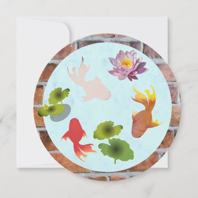 Cartão Goldfish Pond Cute Round Flat Greeting Card (Frente)