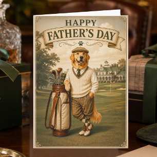 Cartão Golf Antigo Retriever Dourado Feliz Dia dos Pais