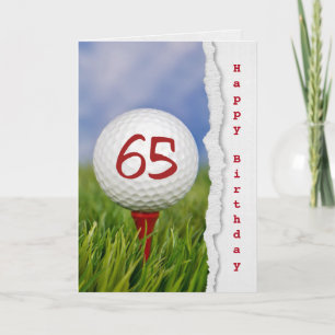 Cartão golf ball on tee for 65th birthday
