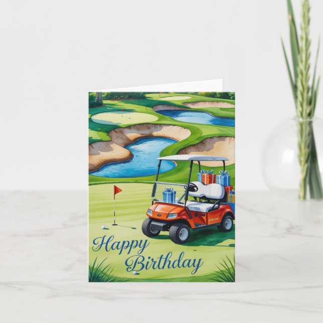 Cartão Golf Birthday com carrinho de golfe (Frente)